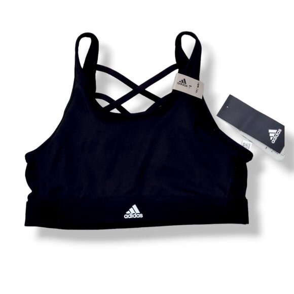 Adidas NWT climalite black and white DTR 3 stripes crossed lattice gym bra S - Picture 4 of 7
